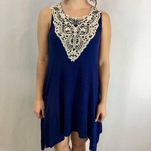 Royal Blue Asymmetrical With Cream Crochet Detail - Picture 4 of 7